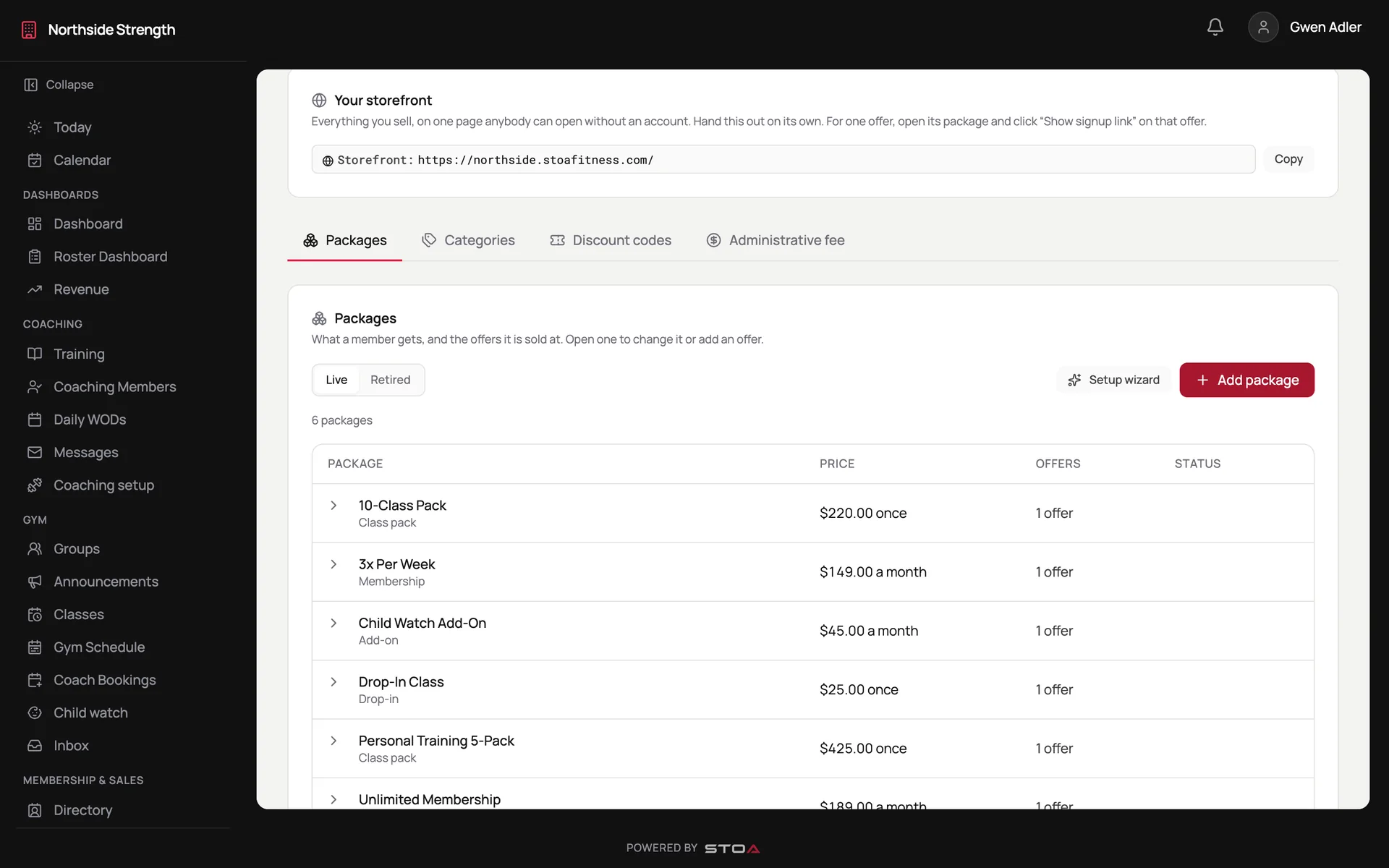 Memberships, class packs and add-ons in the catalog