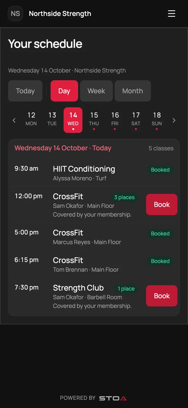 Booking a class in the member app